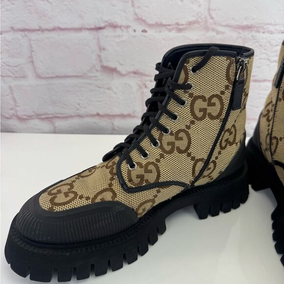 Gucci GG Canvas Printed Lace Up Combat Boots 8.5 main image 10
